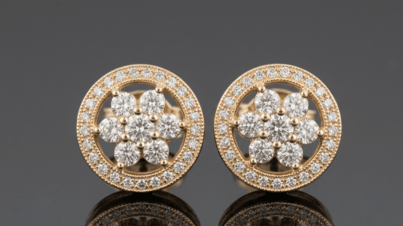 Three-Petal Gold Diamond Stud Clover Earrings - Jaipur Jewellers