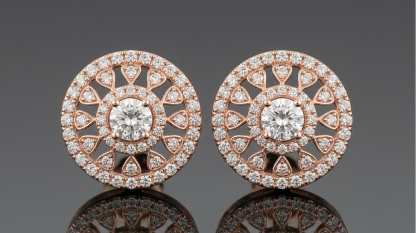 Elegant Gold Filigree Circular Diamond Earrings - Jaipur Jewellers