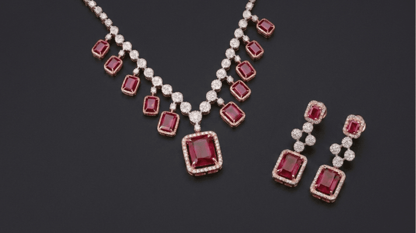 Luxury Ruby and Diamond Necklace Set - Jaipur Jewellers