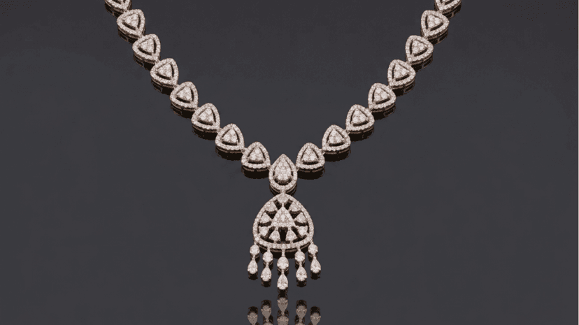 Traditional Tear-Drop Diamond Necklace Set - Jaipur Jewellers