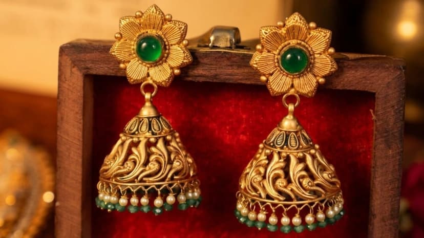 Gold Earrings - Jhumka, Chandbali & Stud Designs